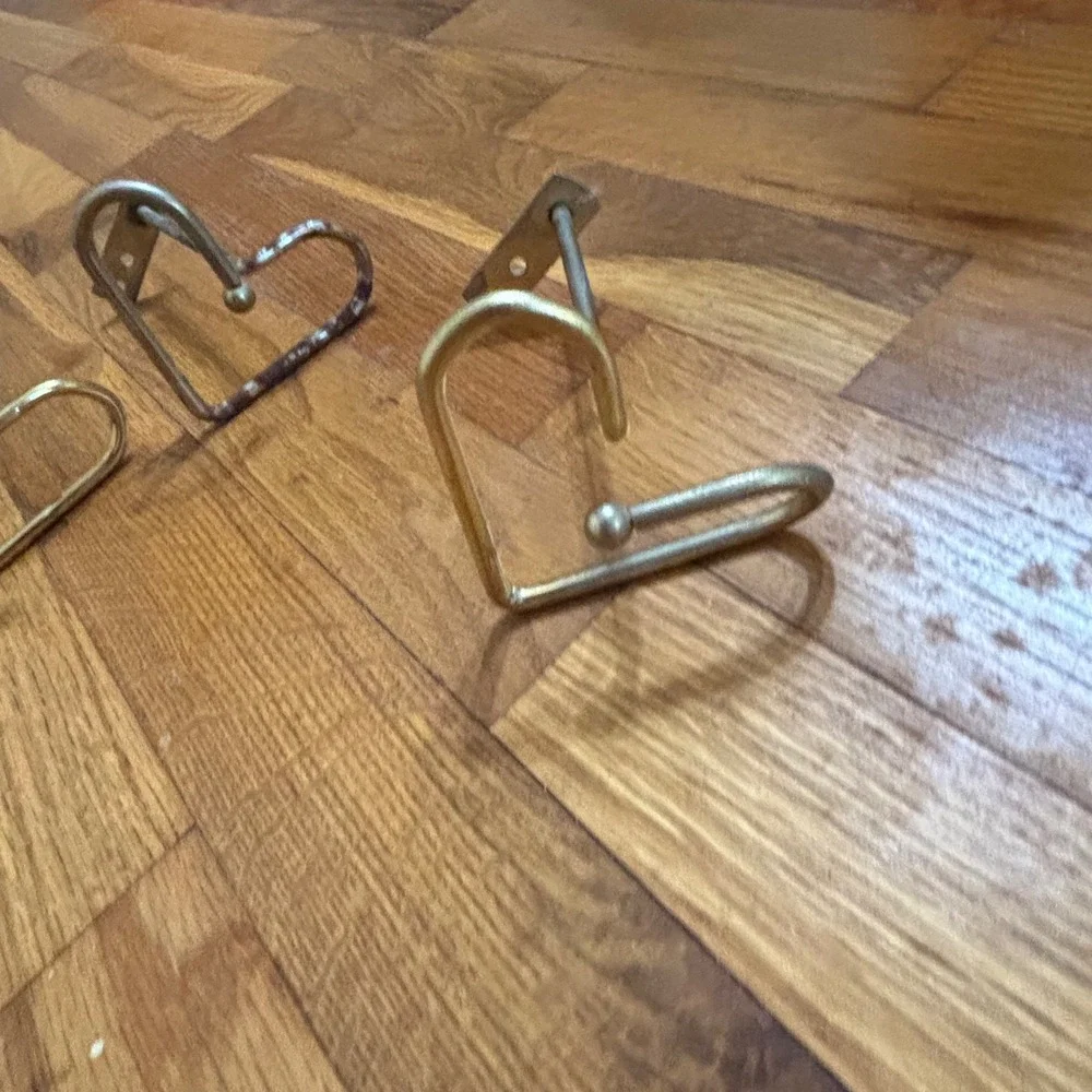 Vintage Brass Heart Curtain Tieback Hooks Set of 3 Wall Mount Drapery Holders
